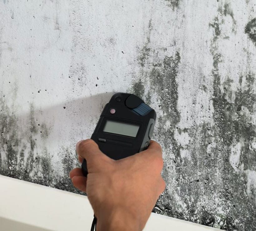 Close-up Of A Person's Hand Measuring Wetness Of A Moldy Wall — Restore All QLD In Kingaroy, QLD